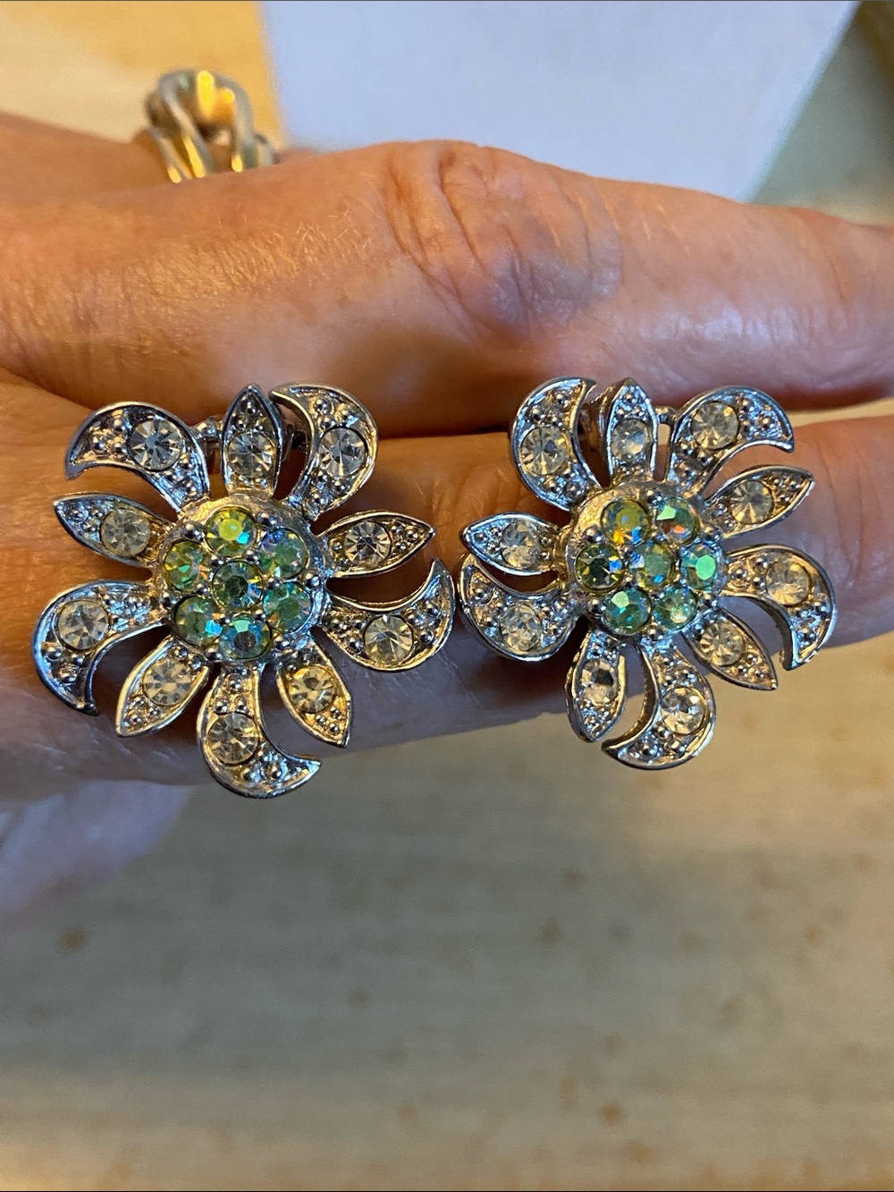 Vintage Sarah Coventry Rhinestone Flower Clip-On Earrings